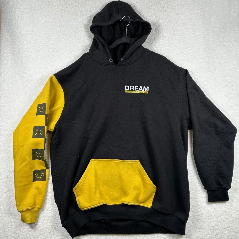 Dream Emotional Face Checkerboard Smiley Hoodie Mens 3XL Black Yellow Colorblock